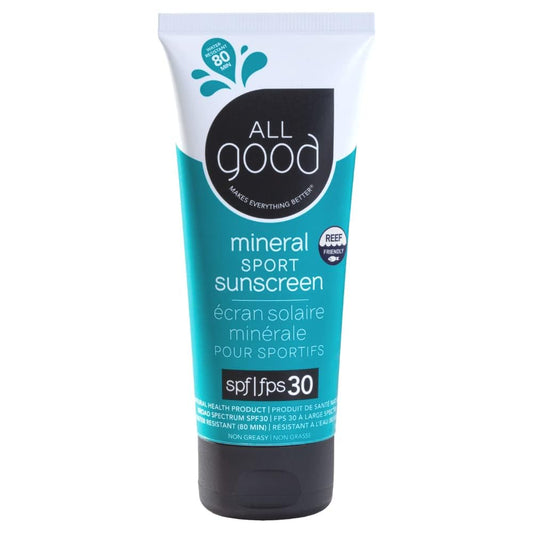 All Good Sunscreen Sport Mineral Lotion bottle shown for outdoor protection and reef-friendly use