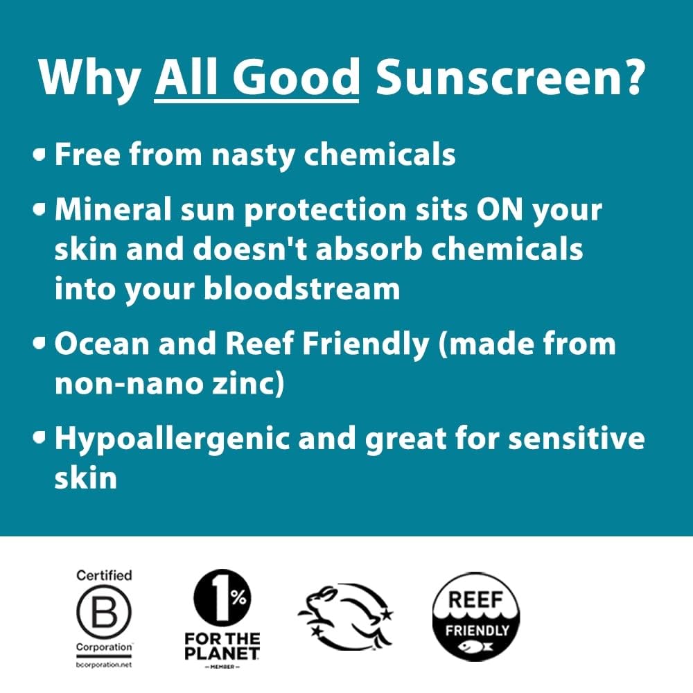 All Good travel-size bottle shown for on-the-go SPF 50 sun care