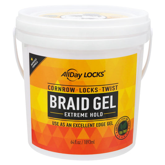 AllDay Locks Braid Gel Extreme Hold front view jar for easy braiding control.