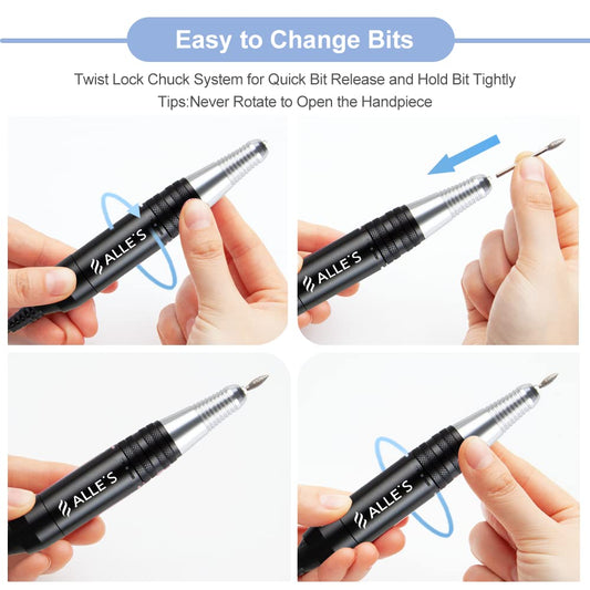 alles 6 nail bits included for shaping, smoothing, and detailing