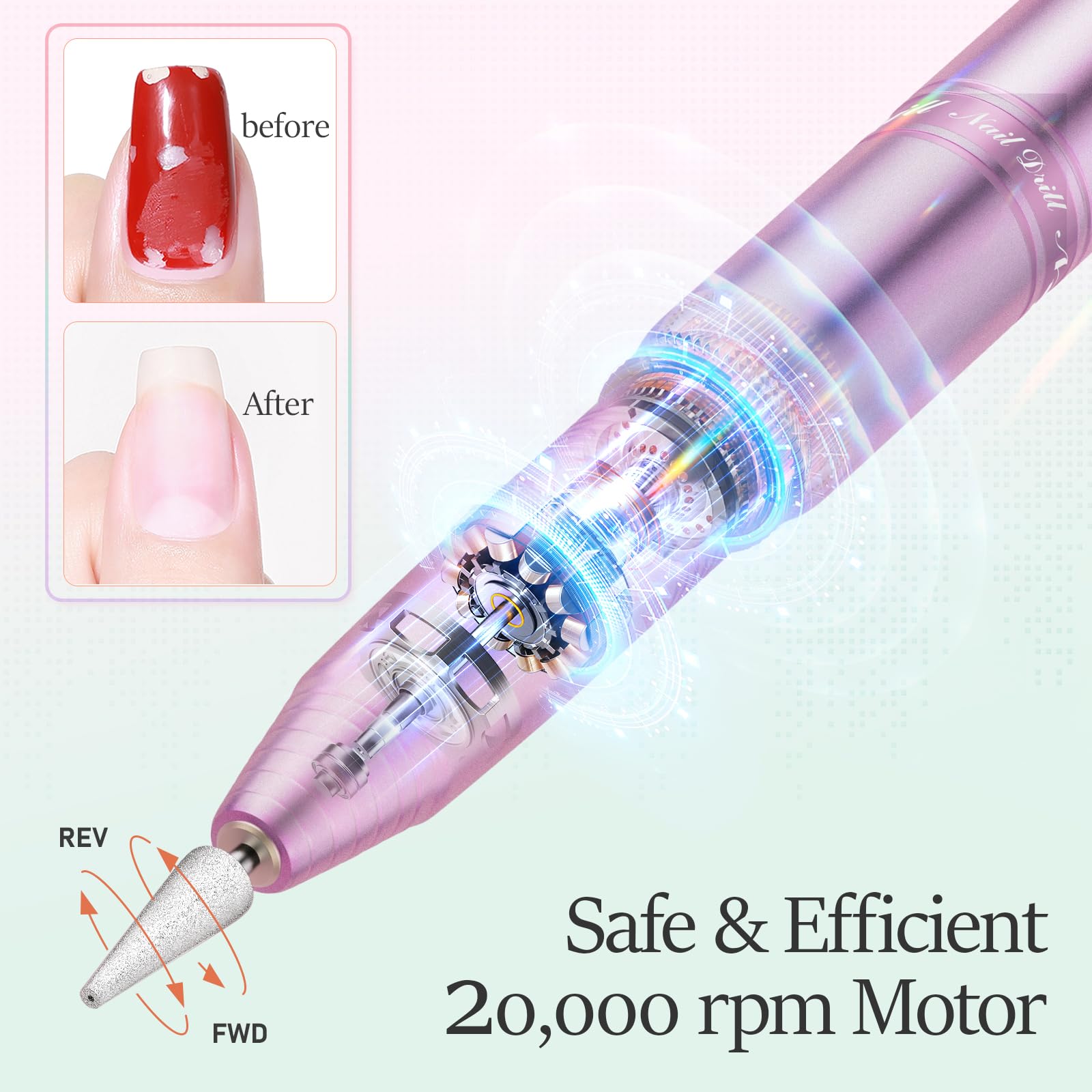 Alle's Nail Drill aluminum body provides efficient heat dissipation and smooth operation.