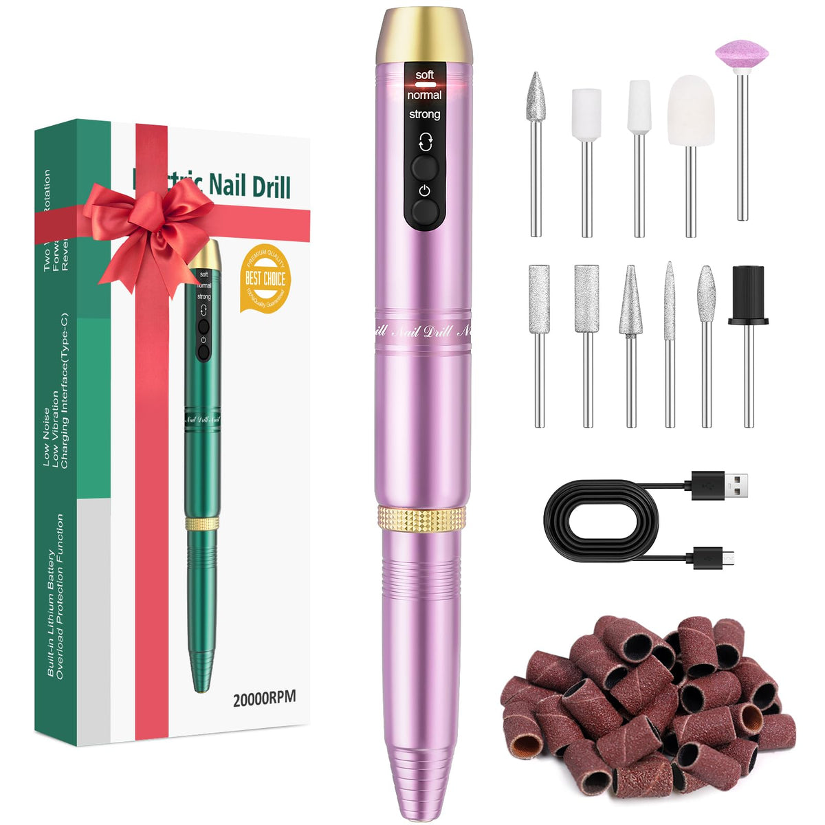 Alle's Nail Drill battery-powered cordless design for on-the-go manicures.