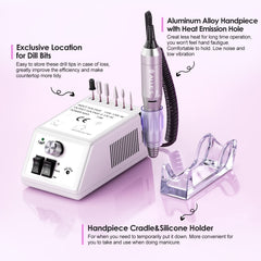 Alle's nail drill handpiece cradle securely holds the tool during use.