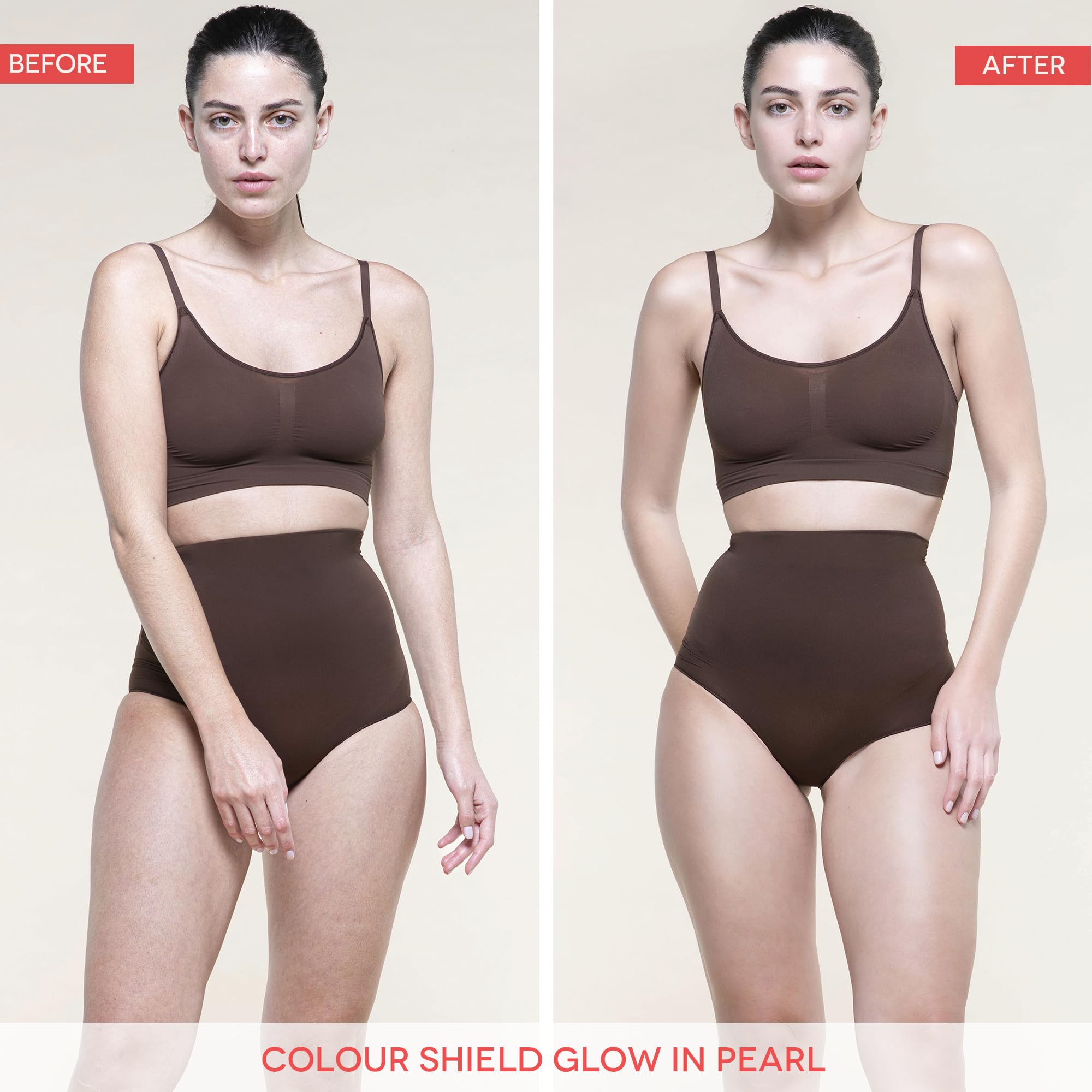 Alleven Color Shield leaves a subtle gold shimmer on skin for glow.