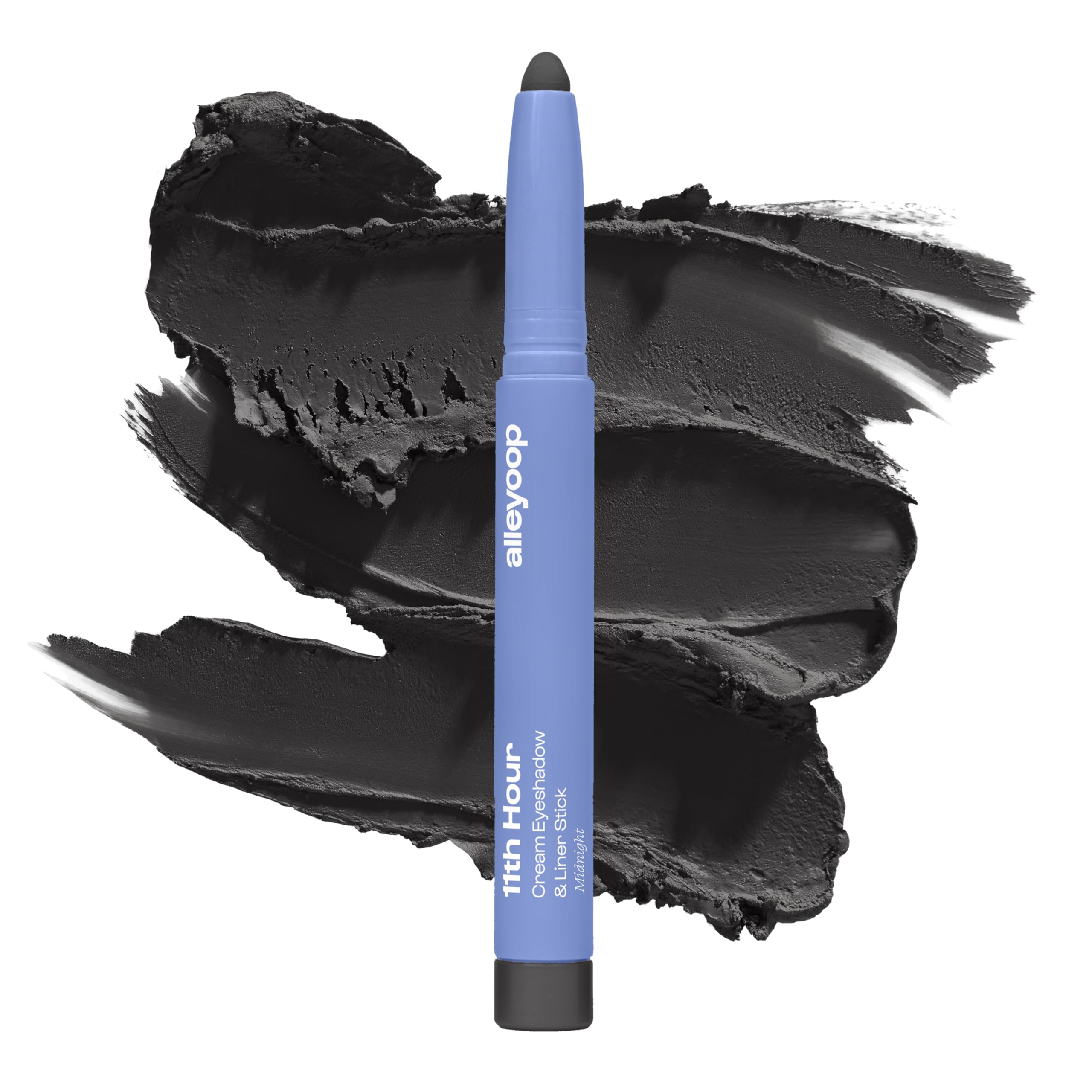 ALLEYOOP 11th Hour waterproof cream eyeshadow stick cap close-up, smudge-proof matte finish.