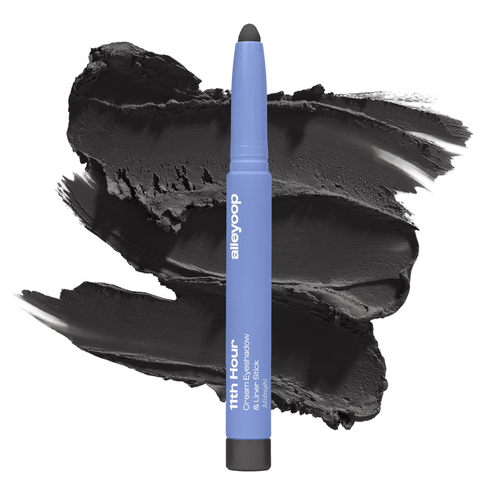 ALLEYOOP 11th Hour waterproof cream eyeshadow stick cap close-up, smudge-proof matte finish.