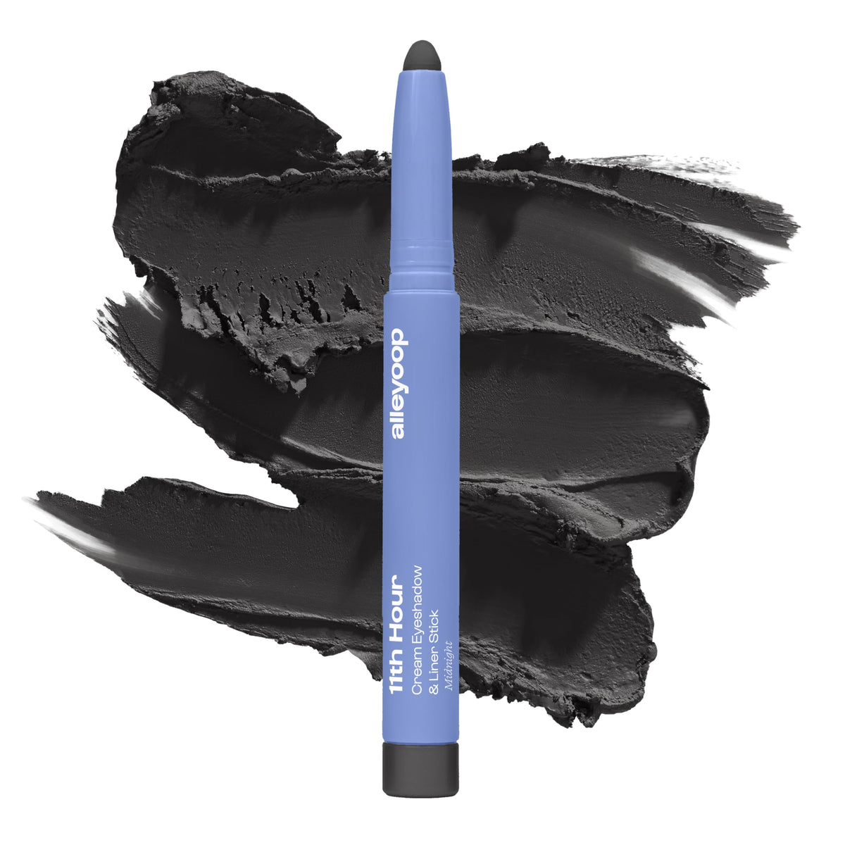 ALLEYOOP 11th Hour waterproof cream eyeshadow stick cap close-up, smudge-proof matte finish.