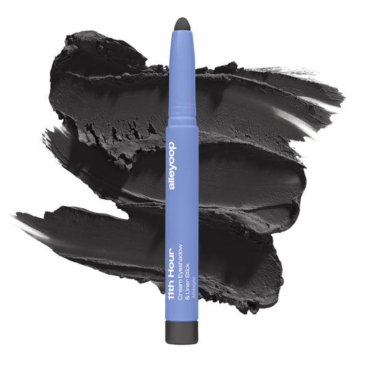 ALLEYOOP 11th Hour waterproof cream eyeshadow stick cap close-up, smudge-proof matte finish.