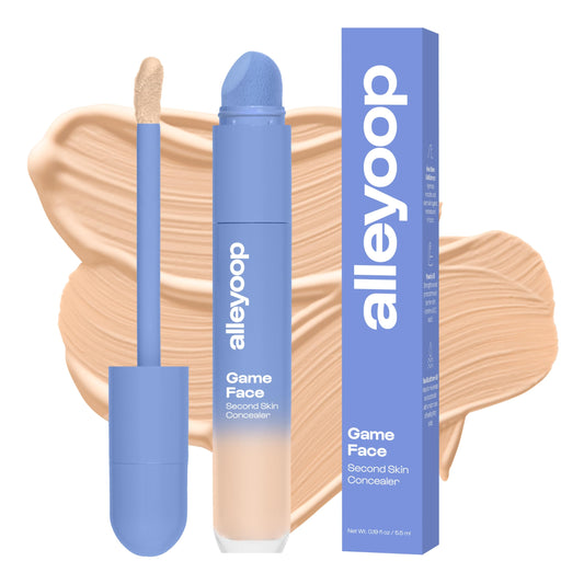 ALLEYOOP Game Face Concealer with built-in sponge for fast under-eye touch-ups.