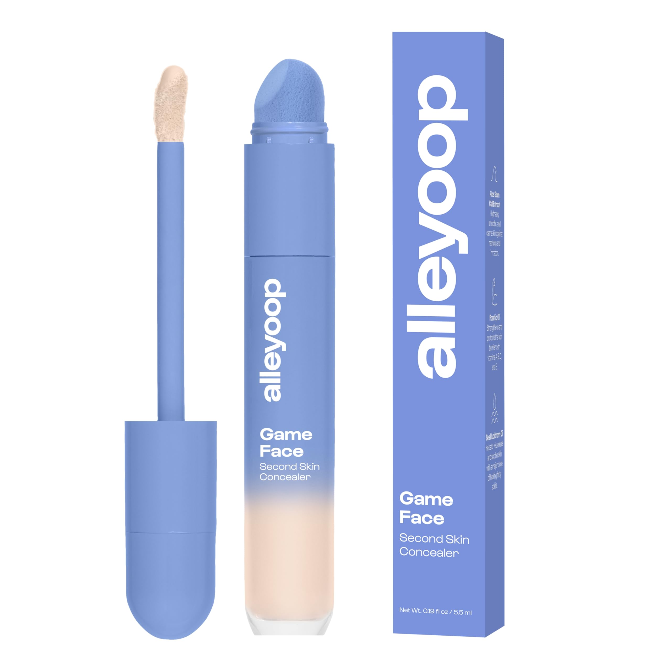 ALLEYOOP Game Face Concealer packaging highlights compact, travel-friendly design for quick touch-ups.