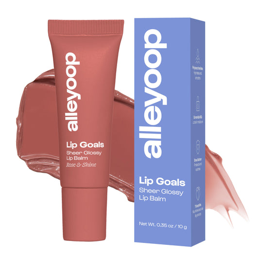 ALLEYOOP Lip Goals tube-application demonstrates on-the-go hydration and gloss.