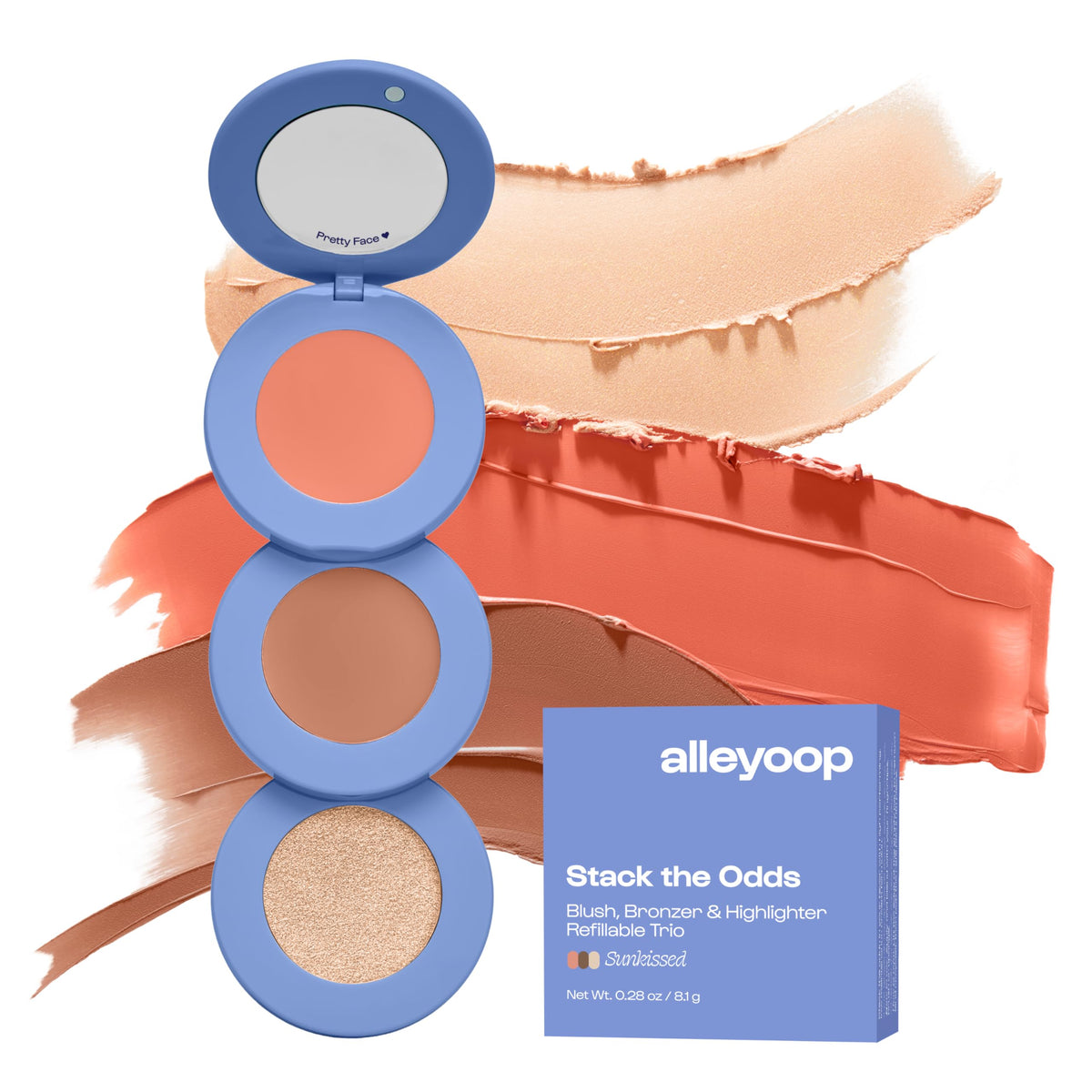 ALLEYOOP Stack The Odds palette open with mirror for quick on-the-go touch-ups