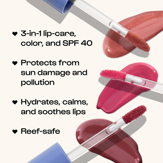 ALLEYOOP Lip Oil in Whirlwind delivers vibrant pink tint with lightweight, glossy moisture.
