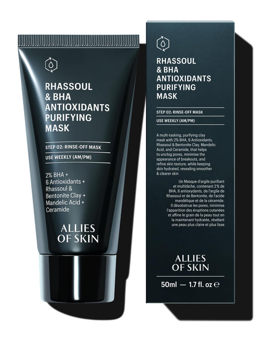 Allies of Skin 2% BHA Rhassoul mask jar ready for purifying treatment