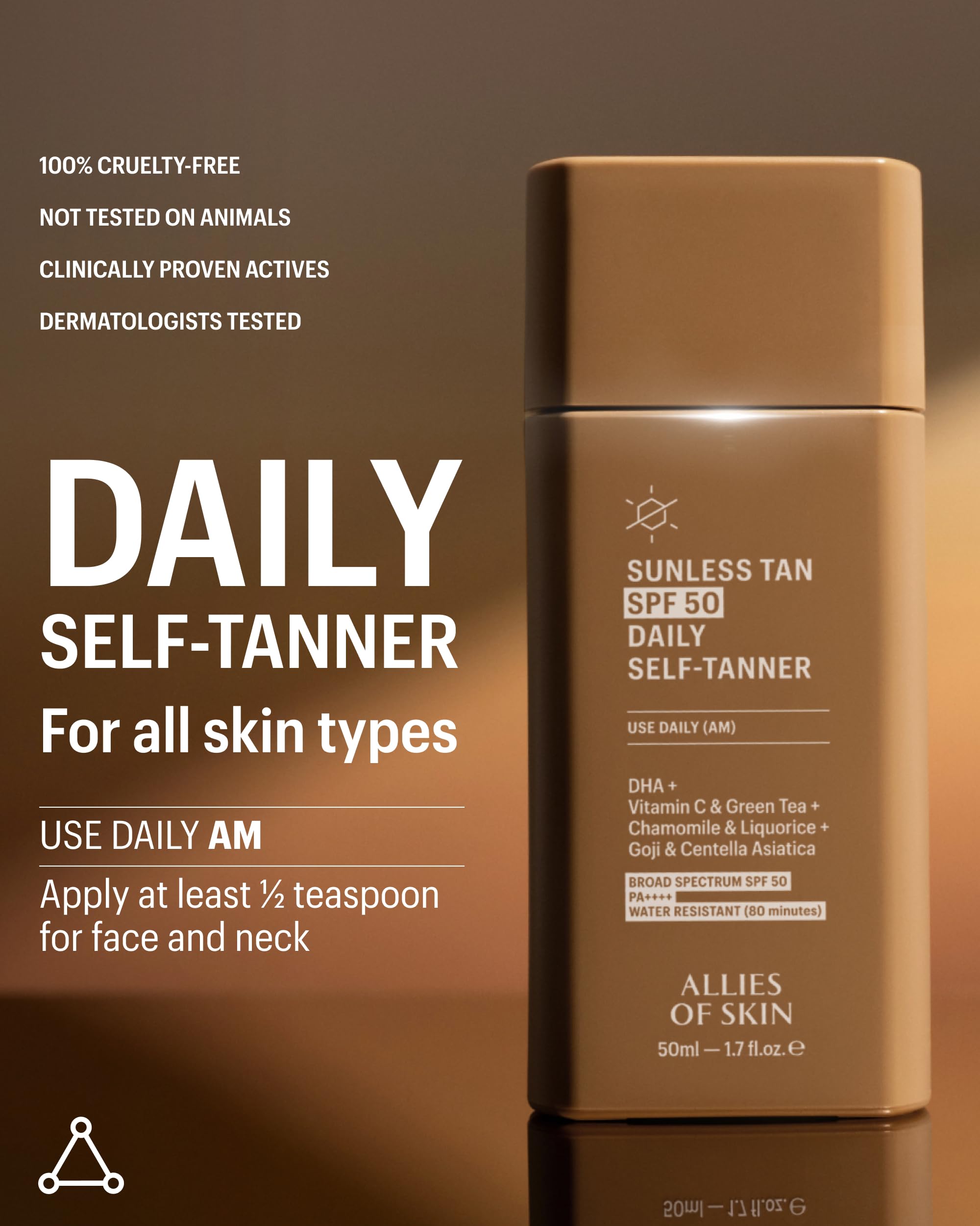 Allies of Skin Daily SPF 50 self-tanner for face makeup-ready finish