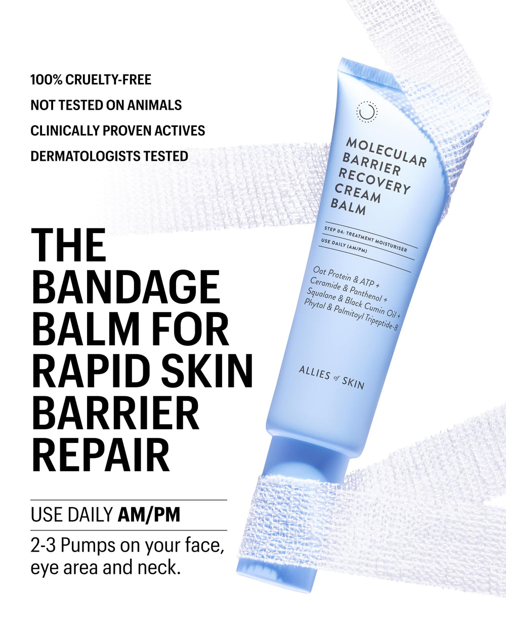 Allies of Skin Molecular Barrier Repair Cream Balm ingredient panel highlights ceramides and squalane