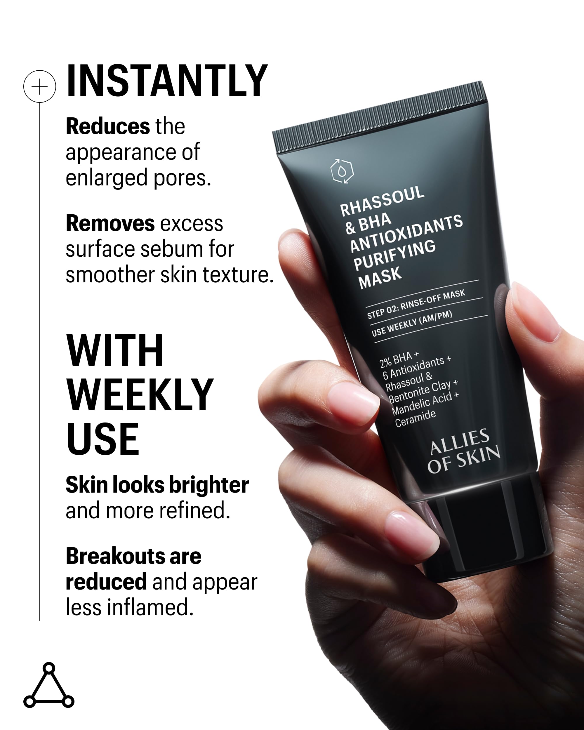 Allies of Skin rhassoul clay blend shown on skin surface for decongestion