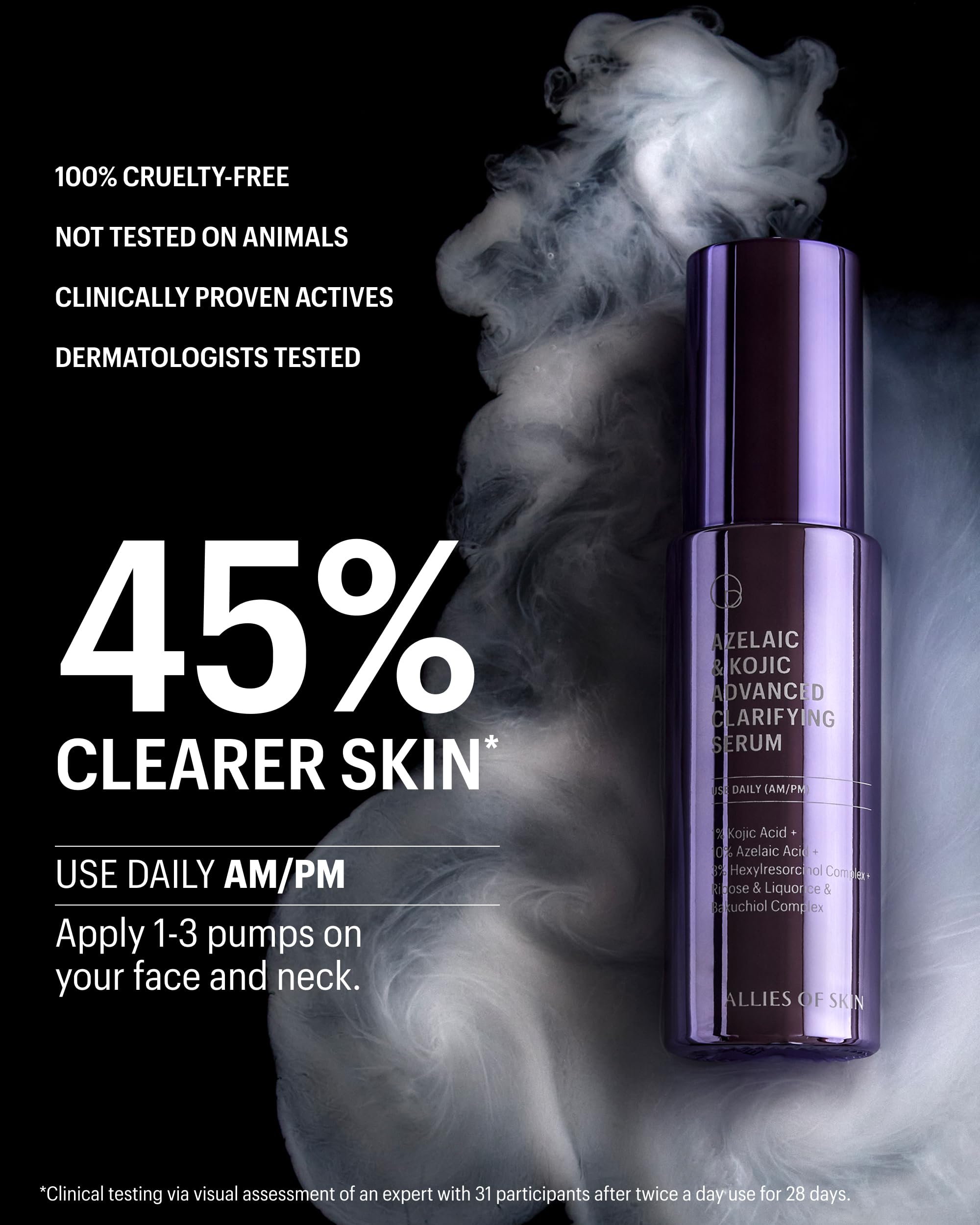 Allies of Skin serum application on skin illustrating smoothing effect.