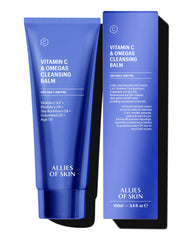 Allies of Skin Vitamin C & Omegas cleansing balm bottle pour for gentle makeup removal.