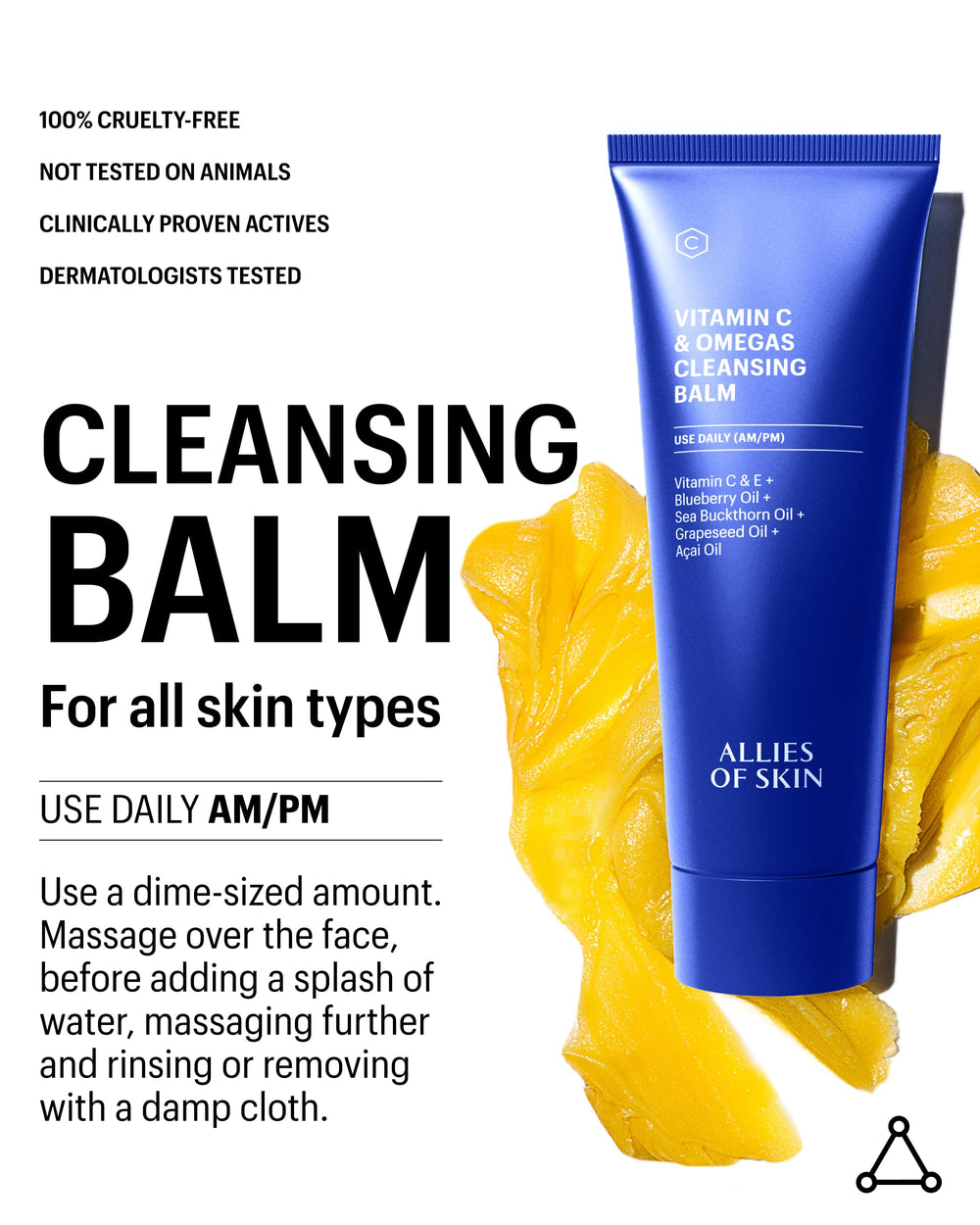 Allies of Skin Vitamin C & Omegas cleansing balm suitable for sensitive eyes.