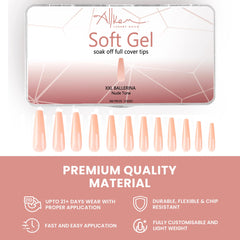 ALLKEM soft gel nail tips 12-sizes display ensures precise fit.