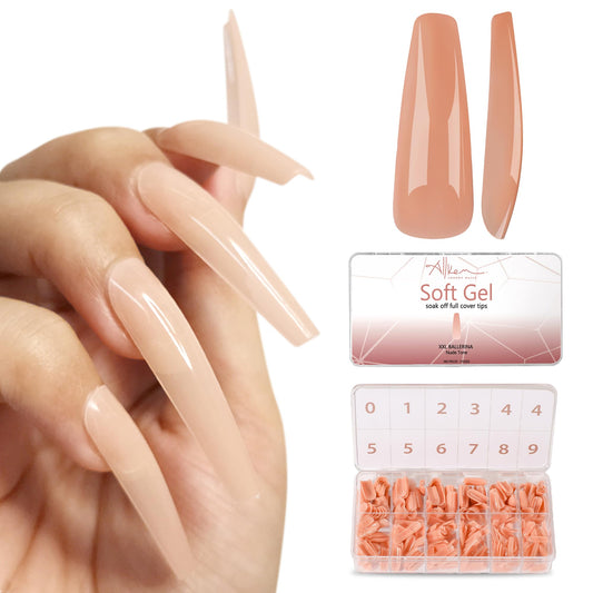 ALLKEM soft gel nail tips XXL ballerina kit front view for quick manicures.