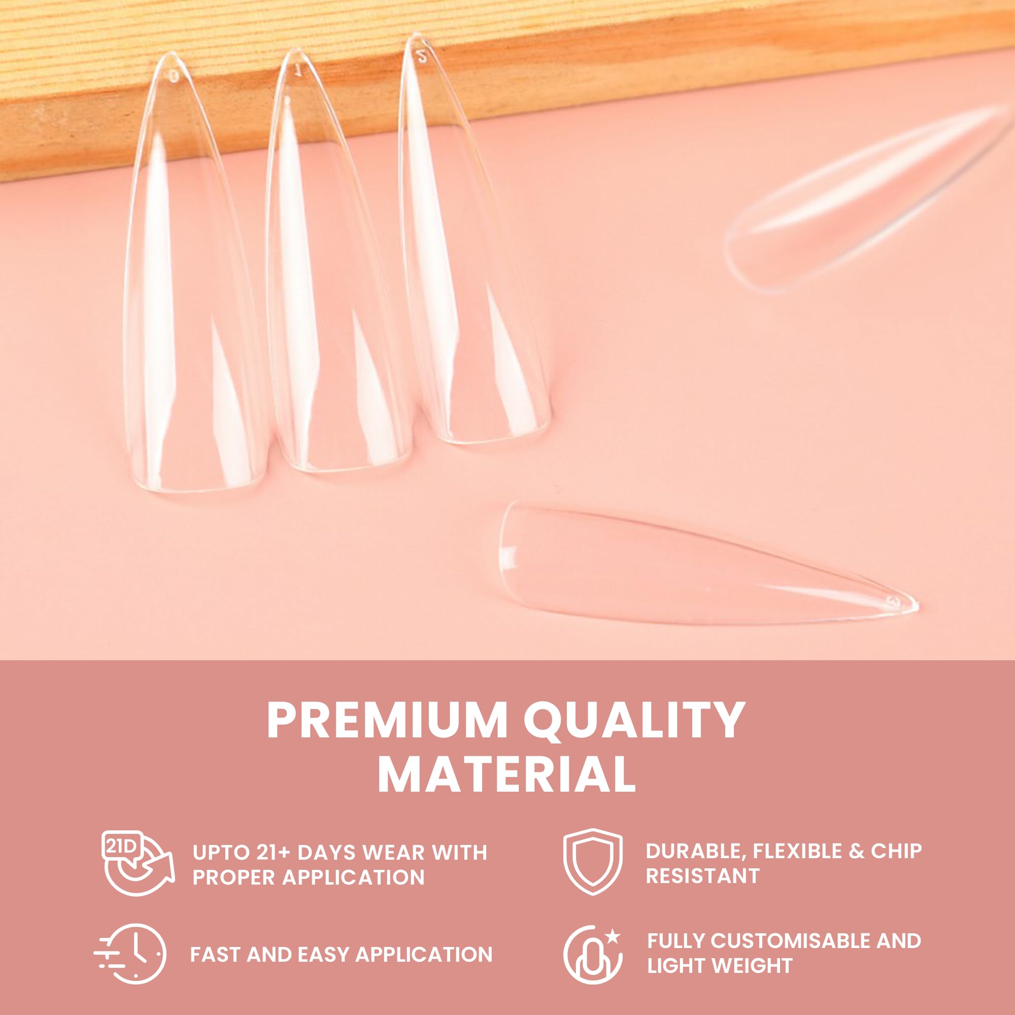 ALLKEM XXL stiletto full-cover clear tips for dramatic, durable nails