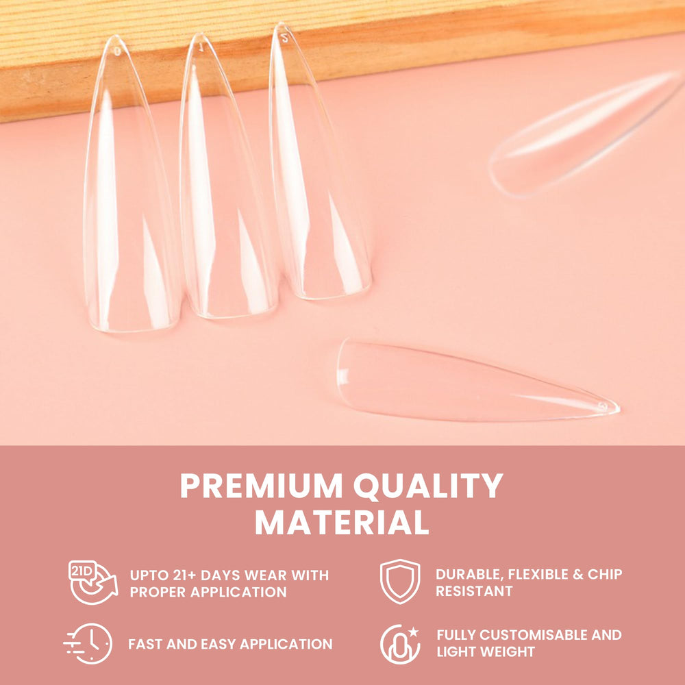 ALLKEM XXL stiletto full-cover clear tips for dramatic, durable nails