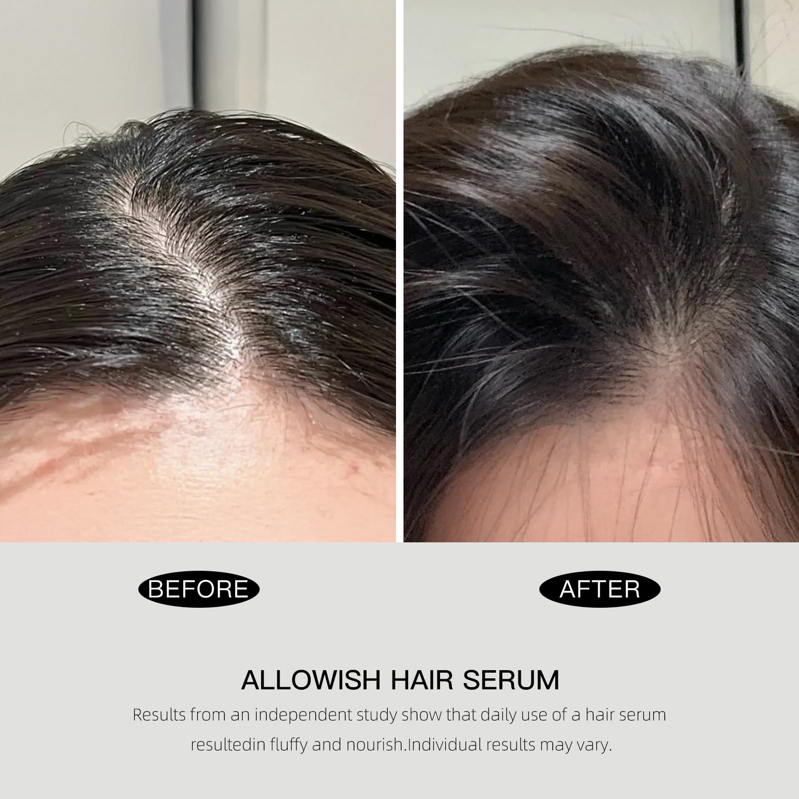 Hair after treatment shows nourished shine and smoother texture with ALLOWISH