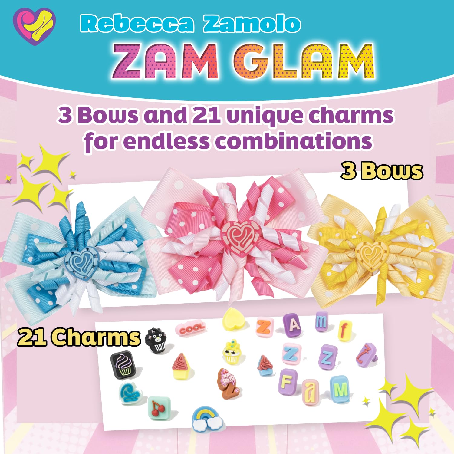 Allstar Innovations Zam Glam yellow bow with charms for sunny, playful outfits.