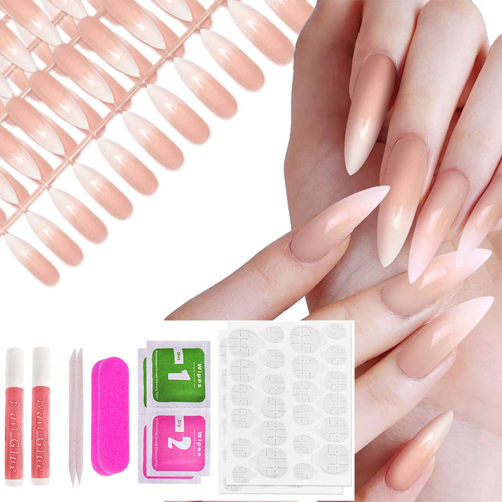 Allstarry ombré French nails in long stilettos for a natural nude look