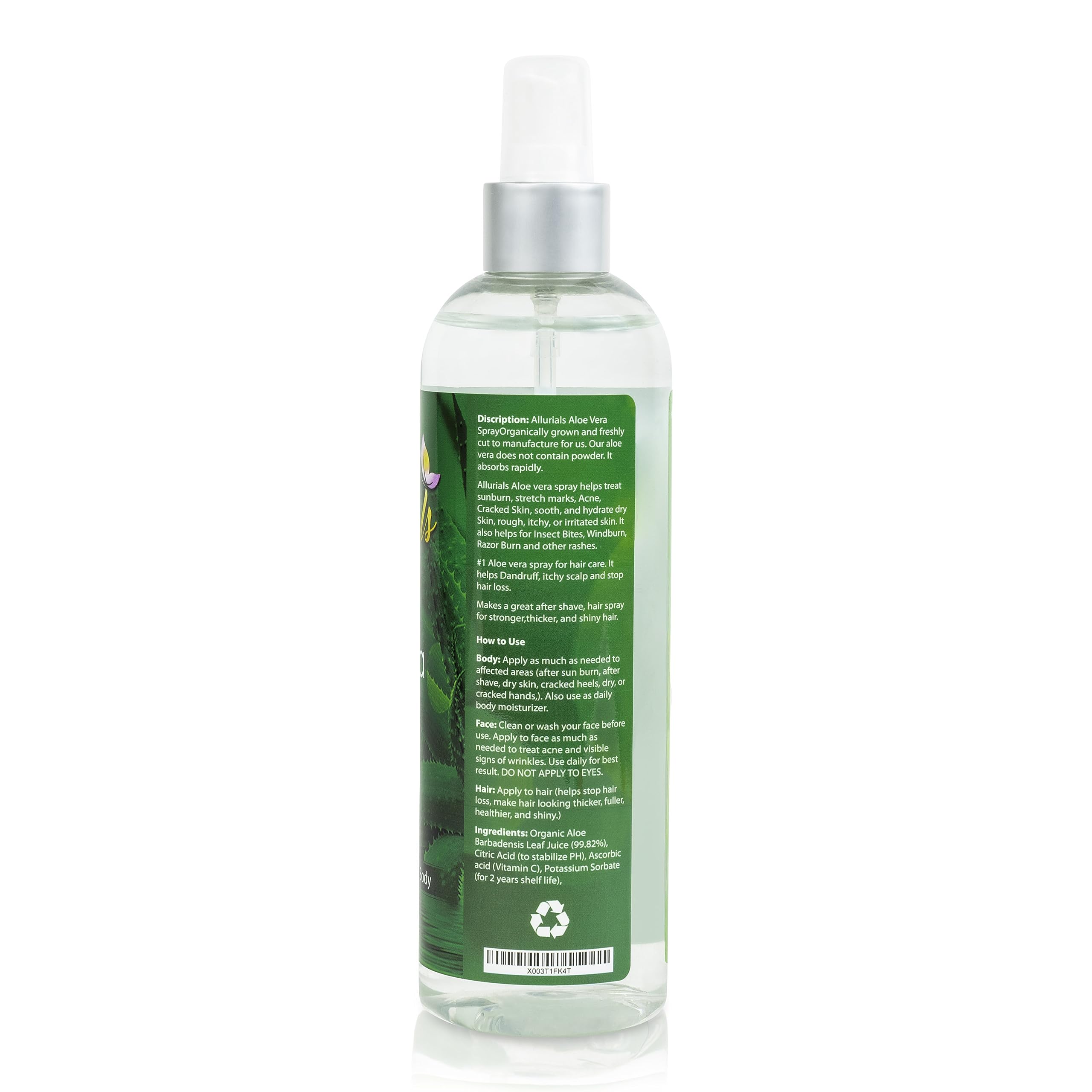 Allurials Aloe Vera Spray cruelty-free and eco-friendly packaging.