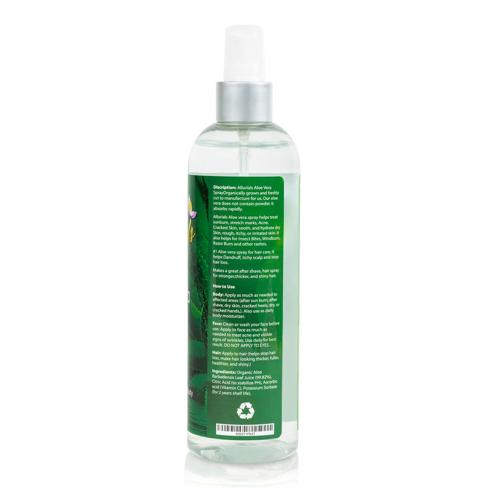 Allurials Aloe Vera Spray cruelty-free and eco-friendly packaging.