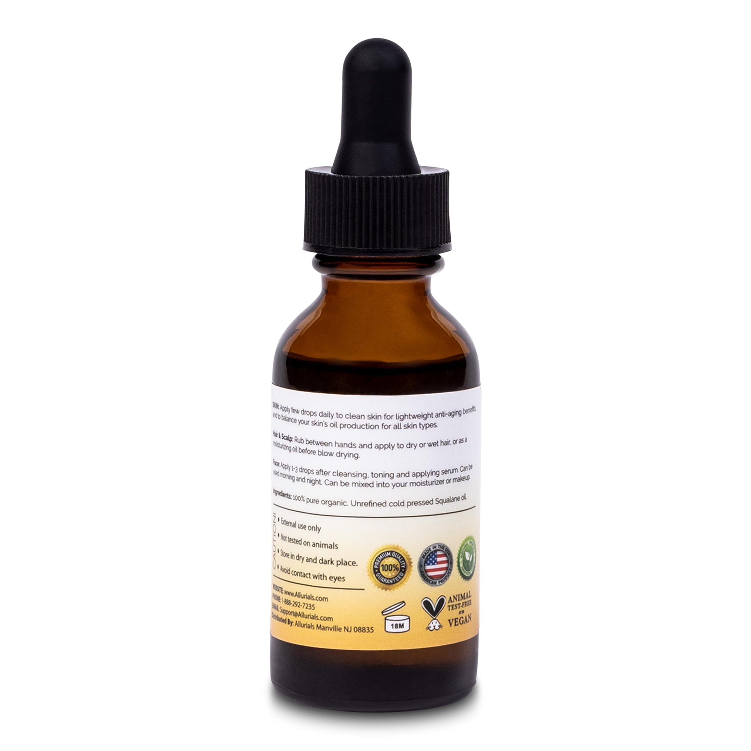 Allurials Squalane Oil being used on hair and skin for multi-use hydration