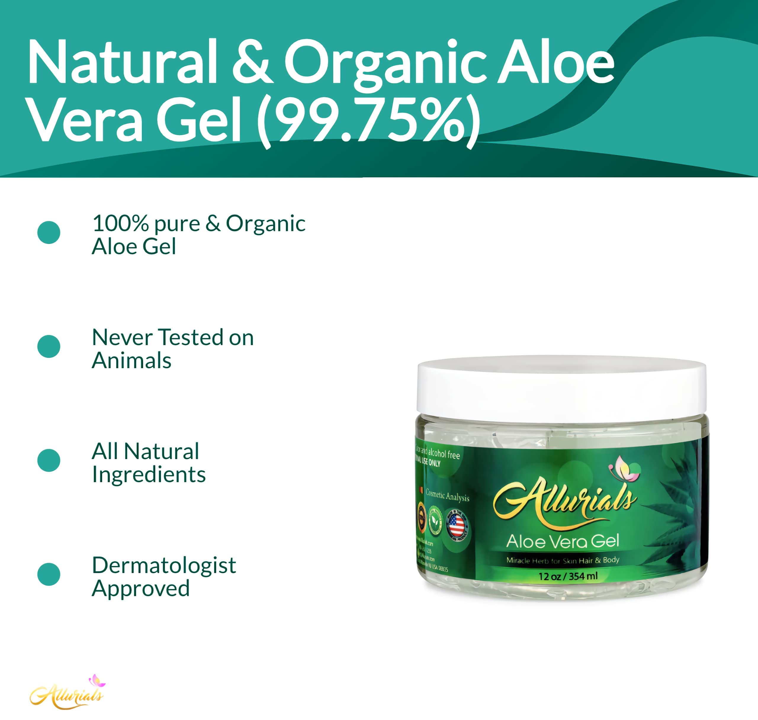 Close-up of Allurials organic aloe vera gel ingredients.