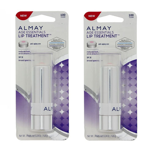 Almay Age Essentials Lip Treatment Clear 100 lip balm closeup, hydrates and smooths lips