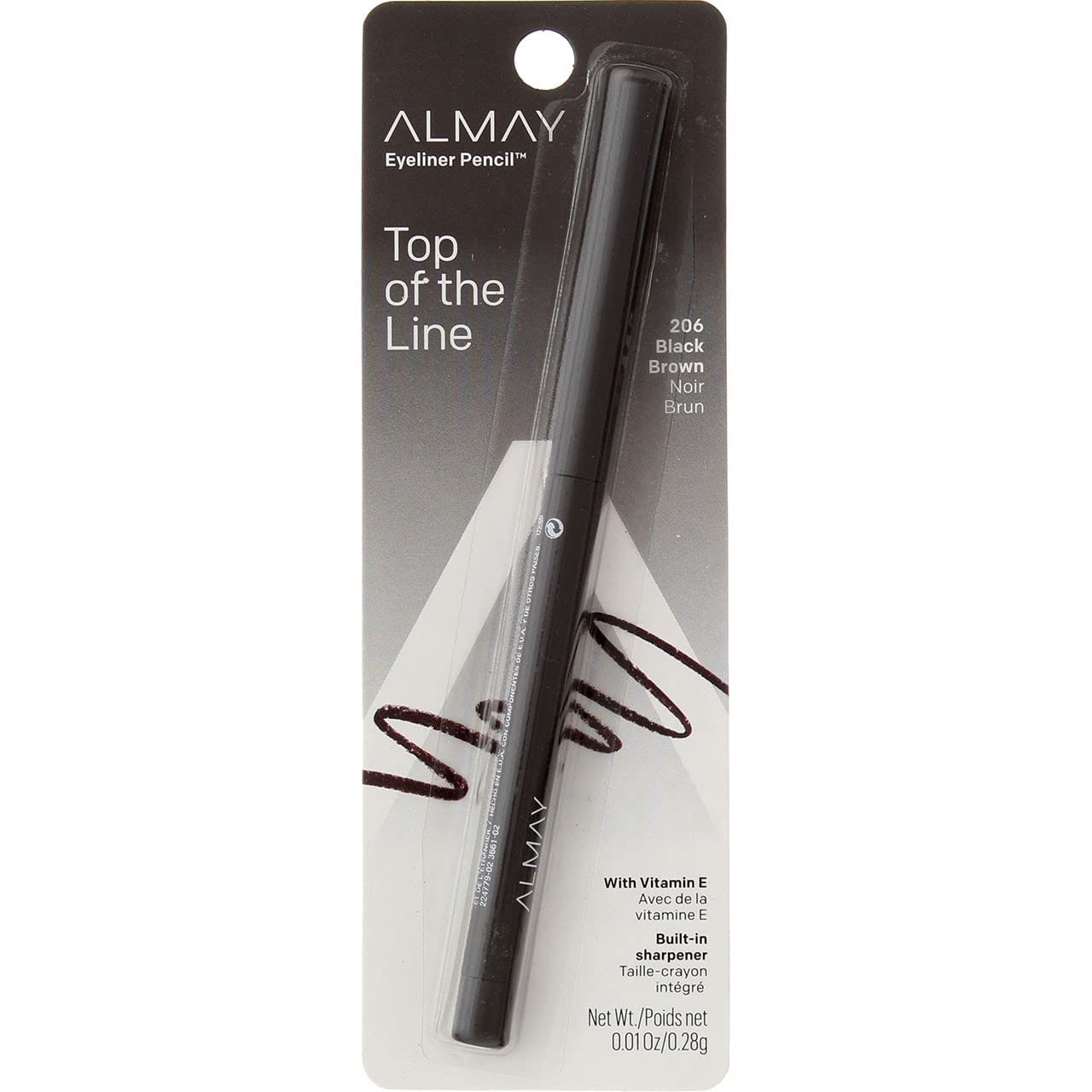 Almay Eyeliner Pencil Black Brown 206 close-up shows the precise tip for defined lines.