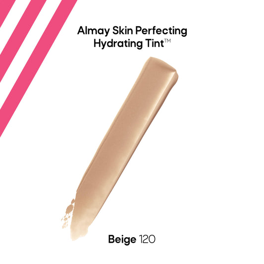 Almay Hydrating Liquid Foundation Tint beige-120 swatches for a natural match.