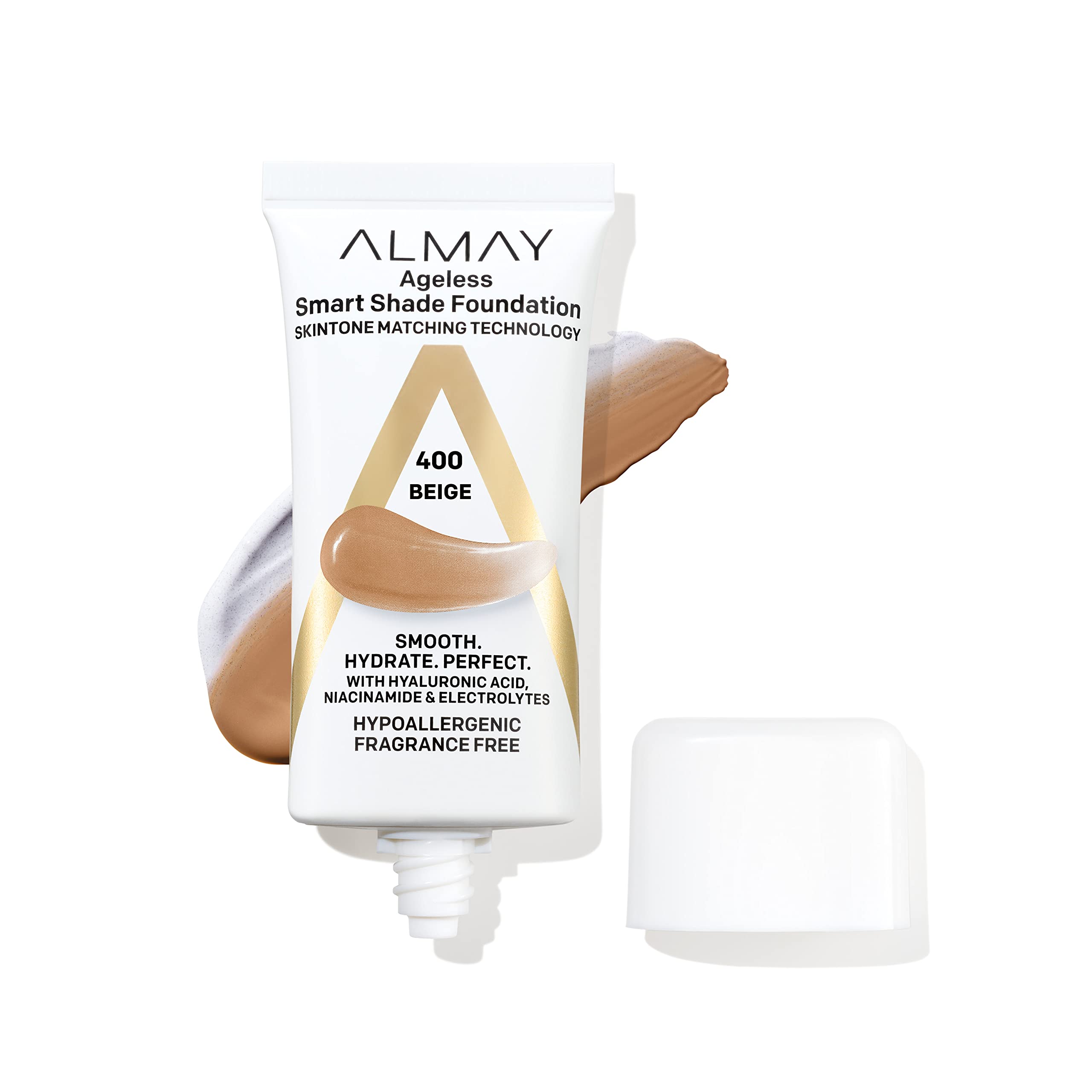 Almay Smart Shade Foundation bottle pour showing controlled application for even coverage.