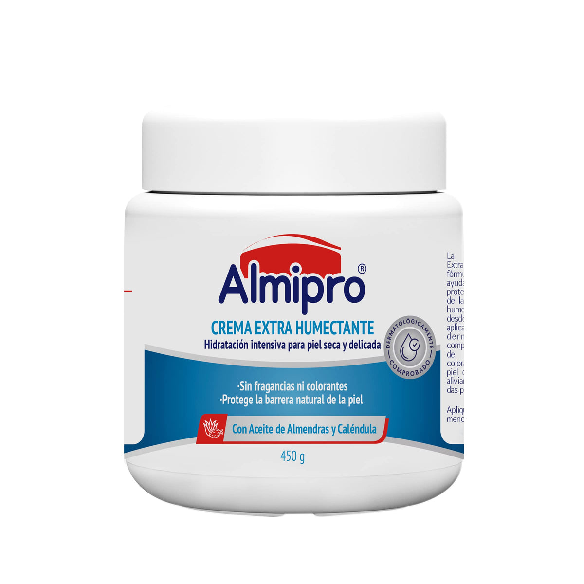Almipro Extra Moisturizing Cream texture close-up shows rich hydration for dry skin.