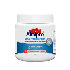 Almipro Extra Moisturizing Cream texture close-up shows rich hydration for dry skin.