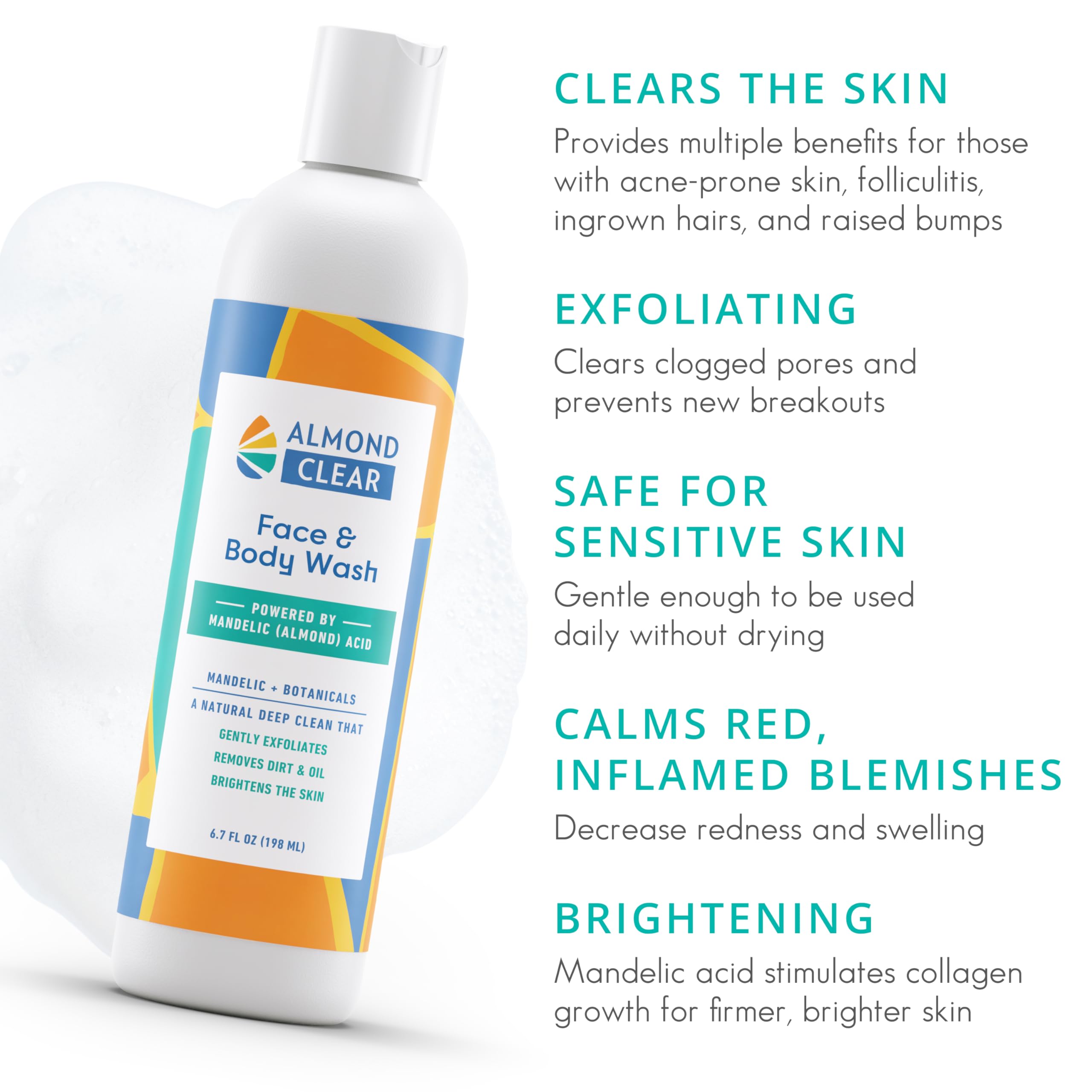 Almond Clear fragrance-free gel closeup showing gentle formula.