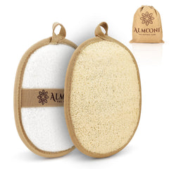 Almooni natural loofah body-scrubber close-up for gentle exfoliation.