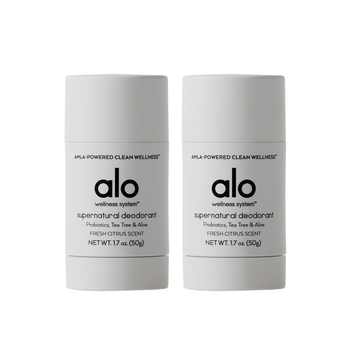 Alo Supernatural Deodorant bottle with citrus scent for daily freshness.