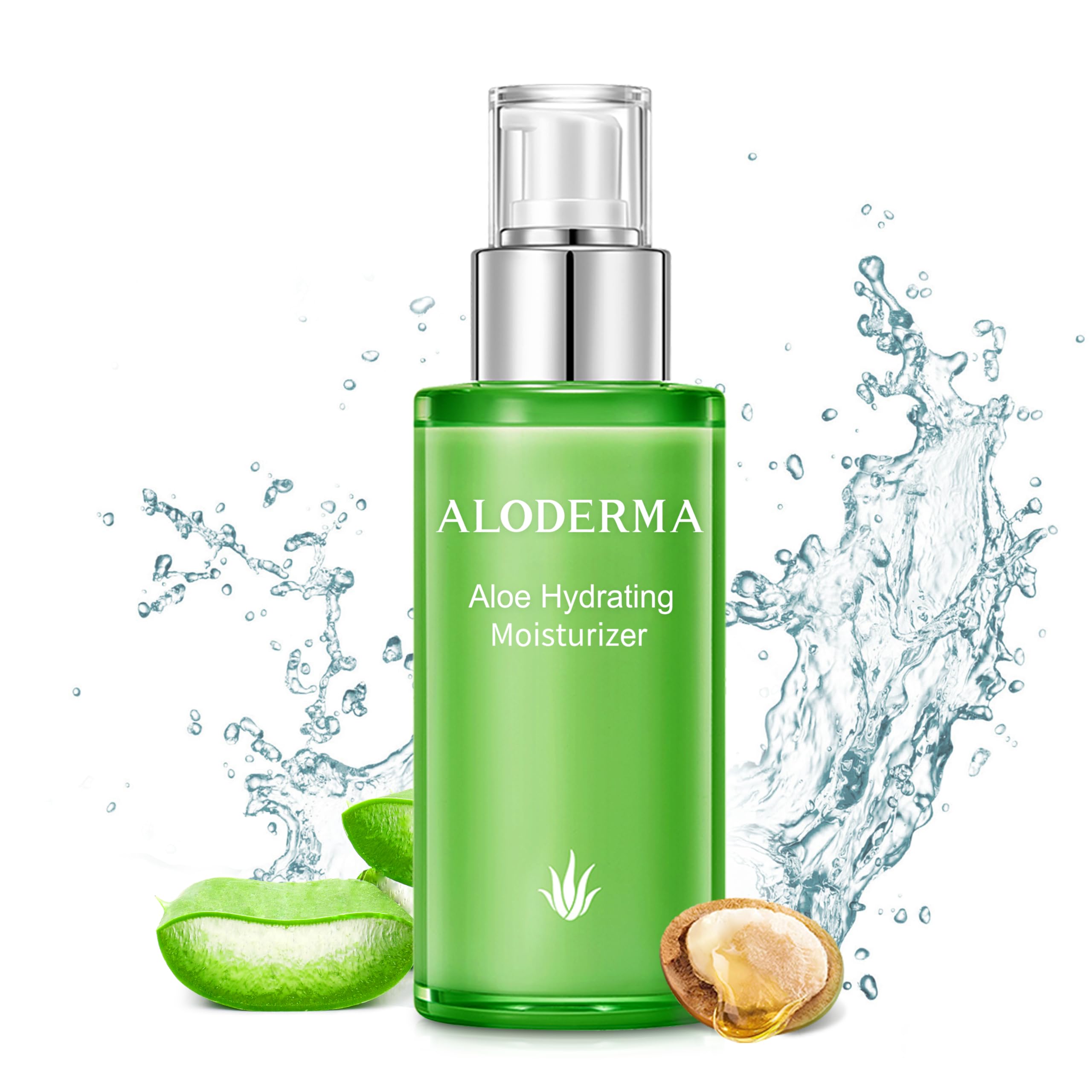 Aloderma 71% Aloe Vera moisturizer bottle offers lightweight hydration for all skin types.