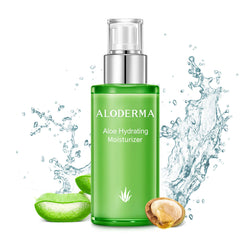 Aloderma 71% Aloe Vera moisturizer bottle offers lightweight hydration for all skin types.