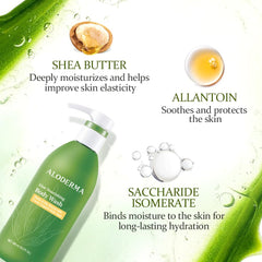 Aloderma Aloe Nourishing Body Wash ingredients—shea butter and allantoin—for deep moisturization