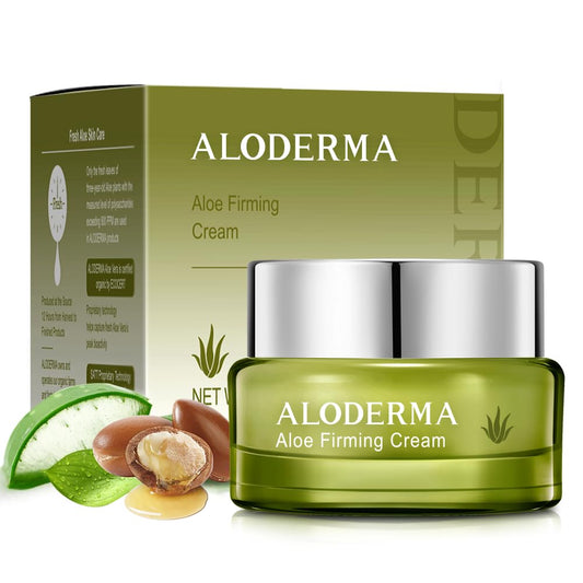 Aloderma Firming Cream bottle demonstrates daily hydration for firmer-looking skin