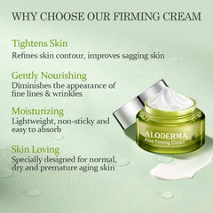 Aloderma Firming Cream texture swirl shows lightweight, non-greasy application