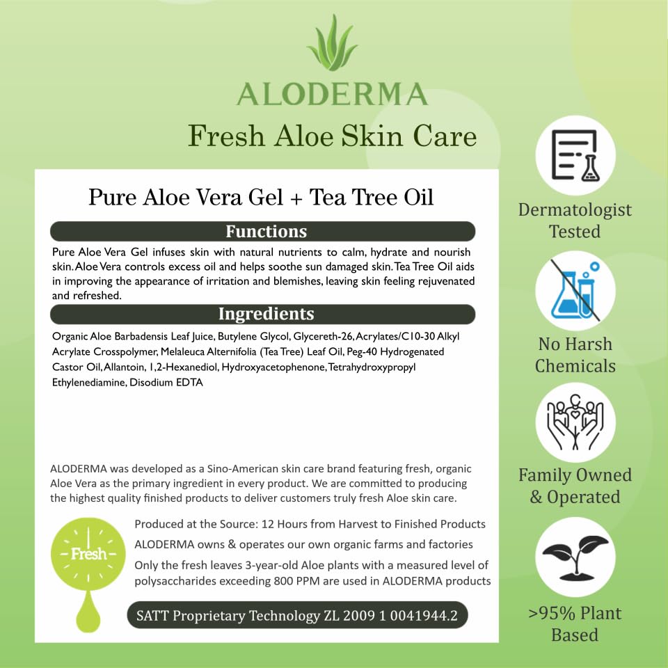 Aloderma organic certifications badge highlights farm-to-face integrity.